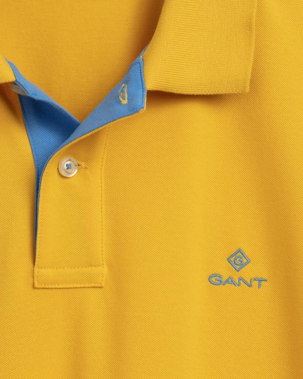 Gant Contrast Color Piqué Men's Polo Shirts Yellow | qszmdBSKuxl