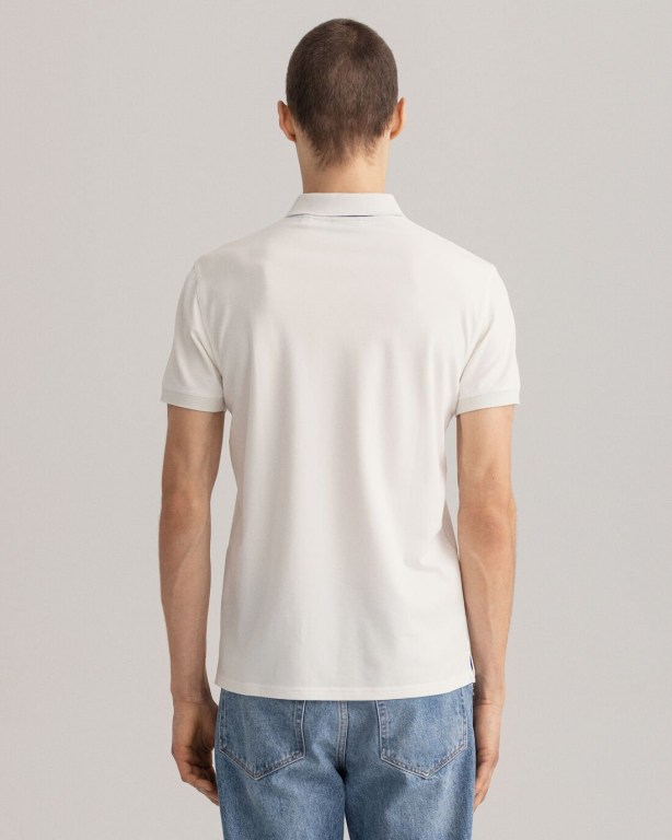 Gant Contrast Color Piqué Men's Polo Shirts White | wO4pZKJJ9y6