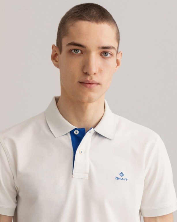 Gant Contrast Color Piqué Men's Polo Shirts White | wO4pZKJJ9y6