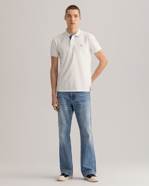 Gant Contrast Color Piqué Men's Polo Shirts White | wO4pZKJJ9y6