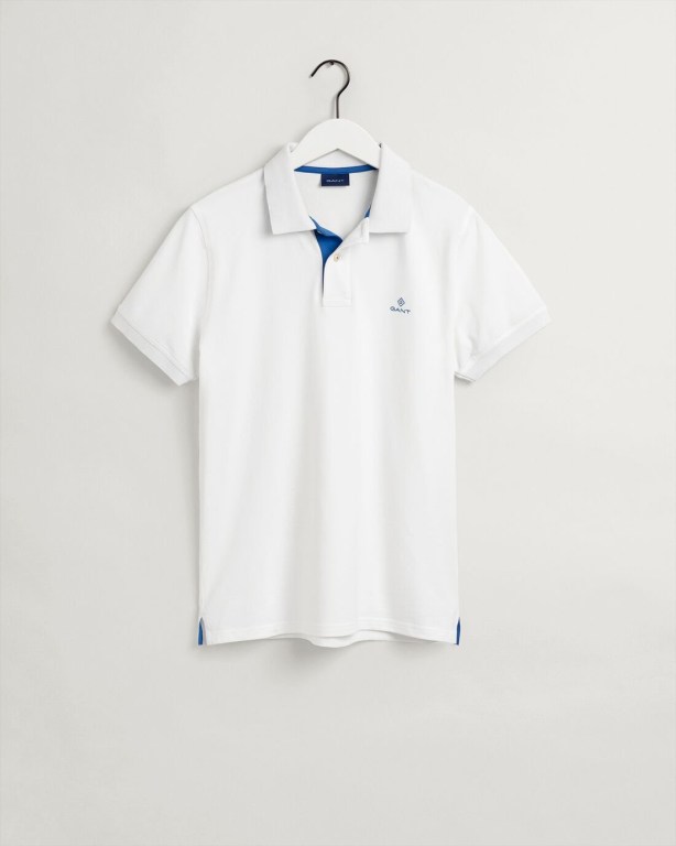 Gant Contrast Color Piqué Men's Polo Shirts White | wO4pZKJJ9y6