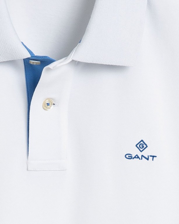 Gant Contrast Color Piqué Men's Polo Shirts White | wO4pZKJJ9y6