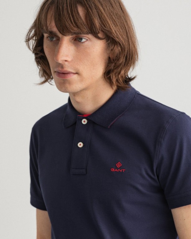 Gant Contrast Color Piqué Men's Polo Shirts Blue | wkiTxjcqmPP