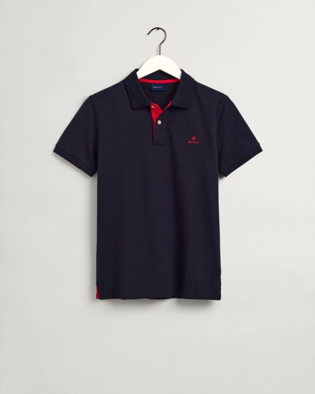 Gant Contrast Color Piqué Men's Polo Shirts Blue | wkiTxjcqmPP