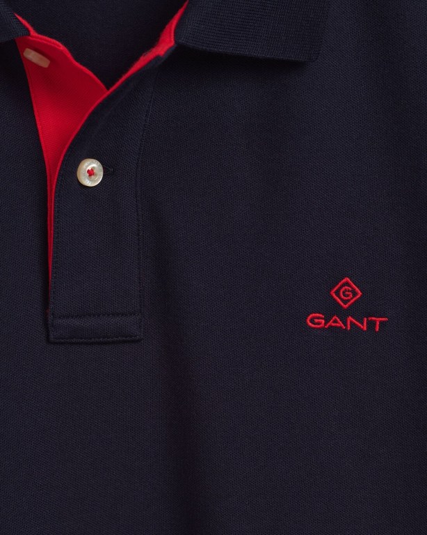 Gant Contrast Color Piqué Men's Polo Shirts Blue | wkiTxjcqmPP