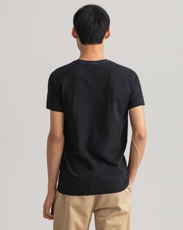 Gant Contrast Logo Men's T-shirts Black | TxSOJGjPMps