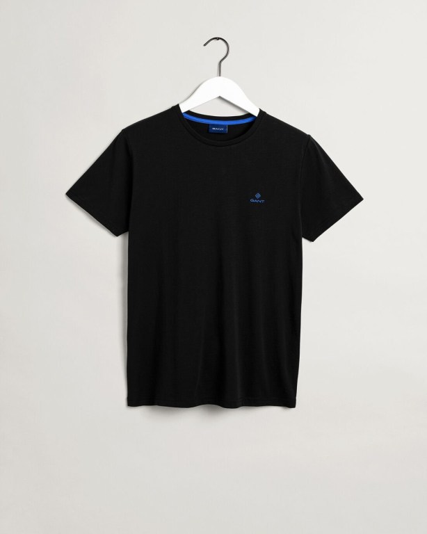 Gant Contrast Logo Men's T-shirts Black | TxSOJGjPMps