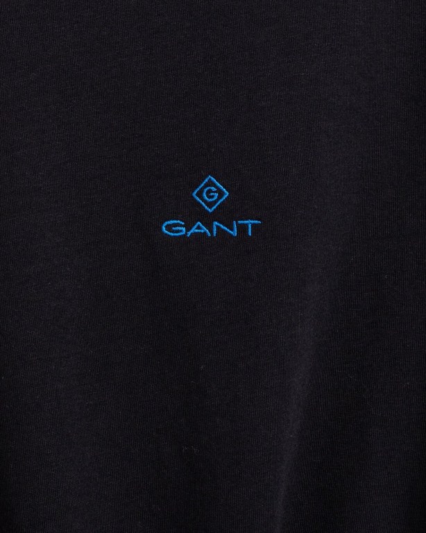 Gant Contrast Logo Men's T-shirts Black | TxSOJGjPMps