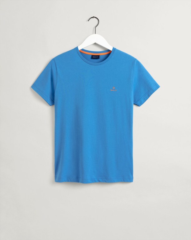 Gant Contrast Logo Men's T-shirts Blue | 1FZT2POF13n