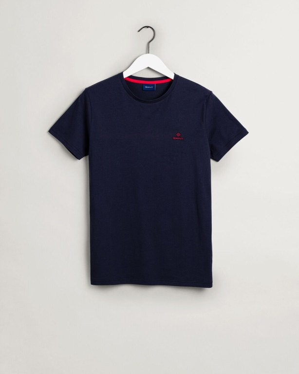 Gant Contrast Logo Men's T-shirts Blue | EQ6AcluaFSN