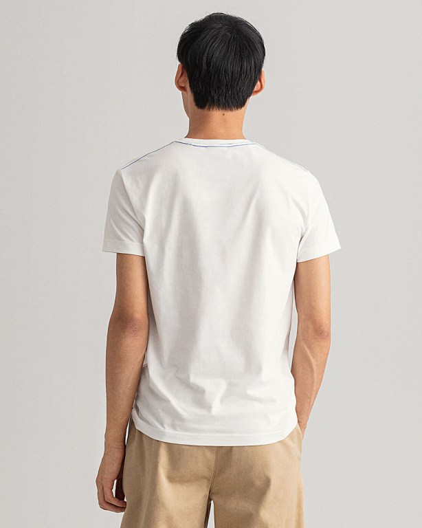 Gant Contrast Logo Men's T-shirts White | d00QhtL7hkG