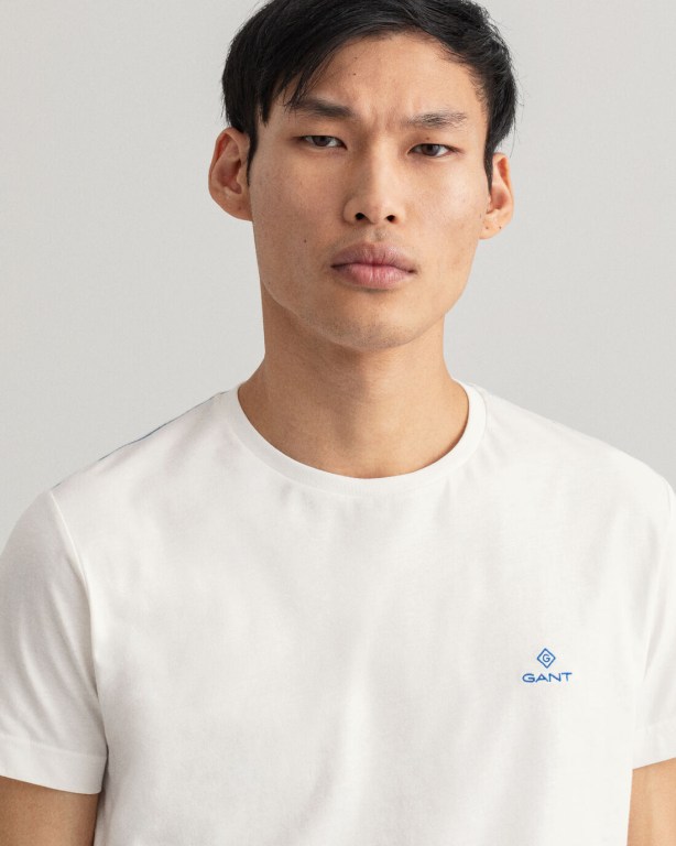 Gant Contrast Logo Men's T-shirts White | d00QhtL7hkG