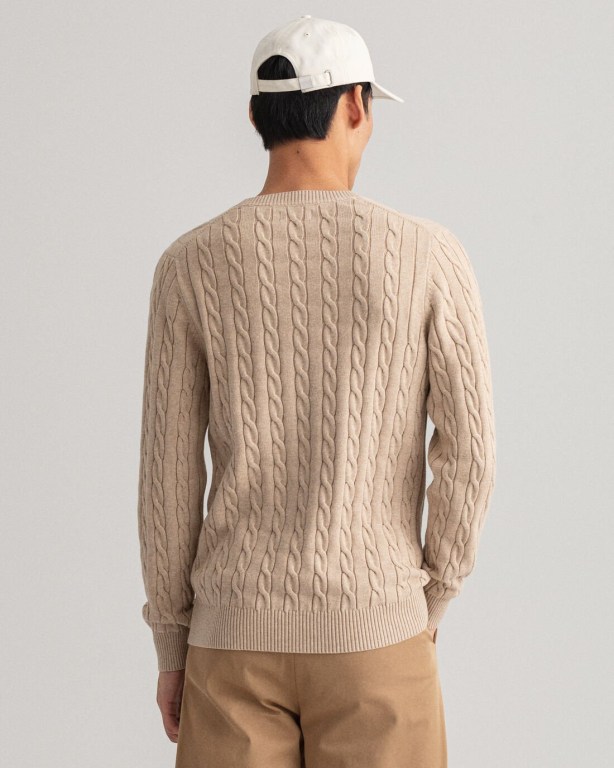 Gant Cotton Cable Crew Neck Men's Cable Knit Jumpers Brown | KtE8mxMCKfA