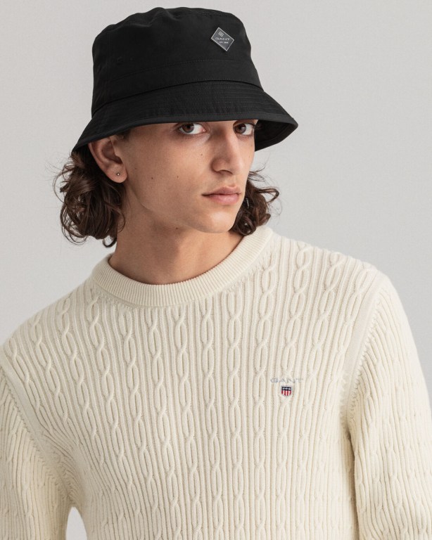 Gant Cotton Cable Crew Neck Men's Cable Knit Jumpers Cream | P2JFSyjRQEM