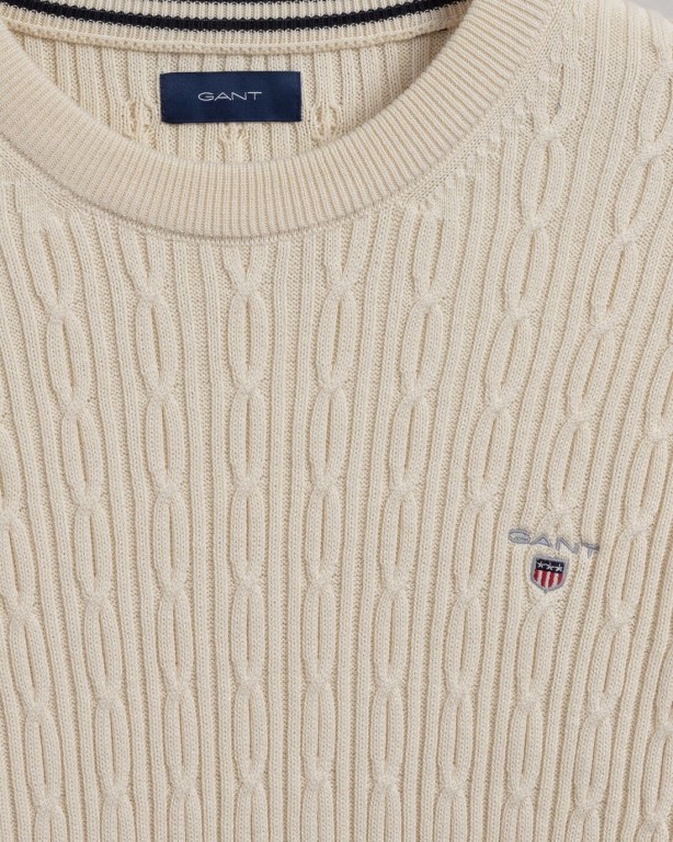 Gant Cotton Cable Crew Neck Men's Cable Knit Jumpers Cream | P2JFSyjRQEM