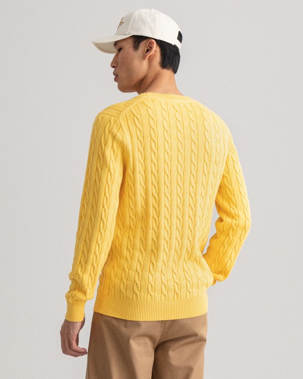 Gant Cotton Cable Crew Neck Men's Cable Knit Jumpers Orange Yellow | QHh60PWweDu