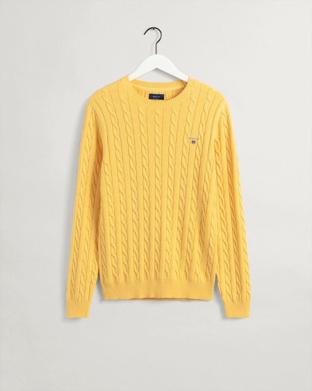 Gant Cotton Cable Crew Neck Men's Cable Knit Jumpers Orange Yellow | QHh60PWweDu