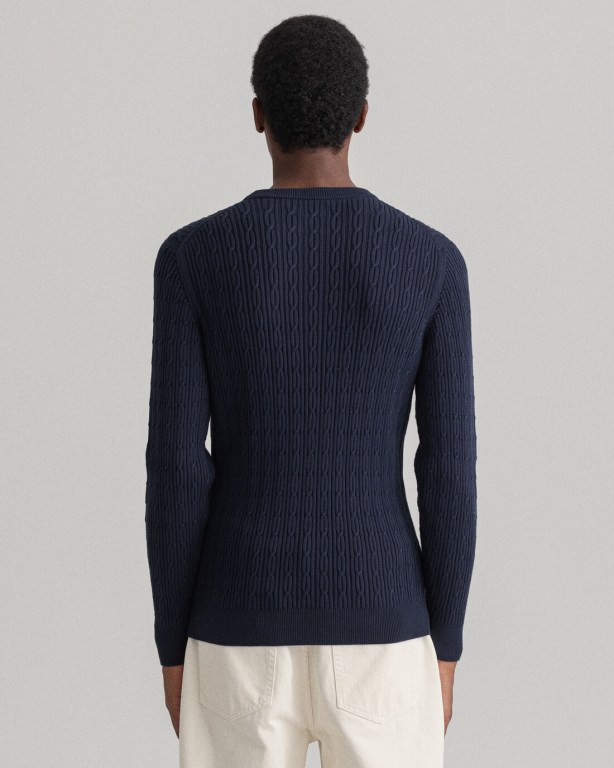 Gant Cotton Cable Crew Neck Men's Cable Knit Jumpers Blue | Yi5wnUDkXqj