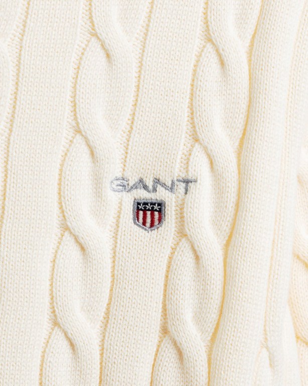 Gant Cotton Cable Crew Neck Men's Cable Knit Jumpers Cream | j1uXL1fJGef