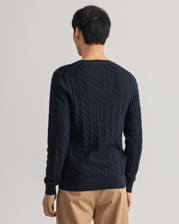 Gant Cotton Cable Crew Neck Men's Cable Knit Jumpers Blue | m87oH0XVsBl