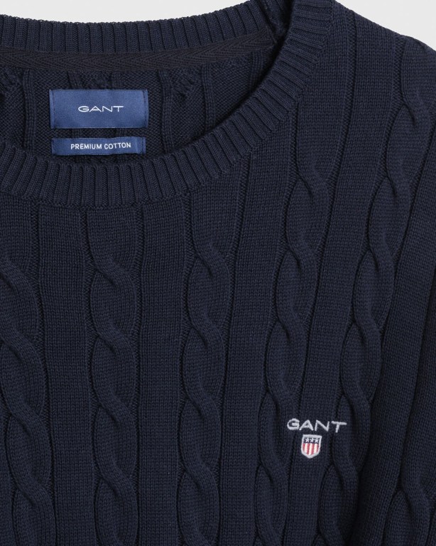 Gant Cotton Cable Crew Neck Men's Cable Knit Jumpers Blue | m87oH0XVsBl