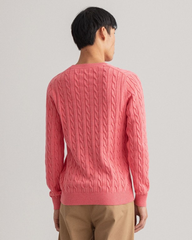 Gant Cotton Cable Crew Neck Men's Cable Knit Jumpers Rose | n2knBbQeGaZ