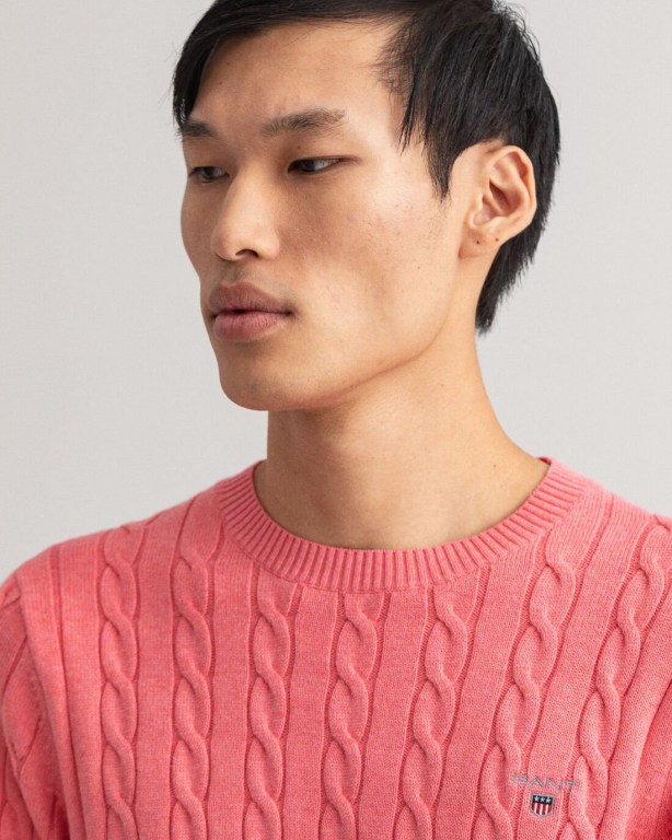 Gant Cotton Cable Crew Neck Men's Cable Knit Jumpers Rose | n2knBbQeGaZ