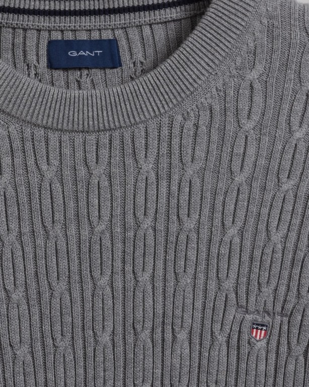 Gant Cotton Cable Crew Neck Men's Cable Knit Jumpers Grey | y5awCm9M8lb