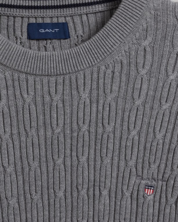 Gant Cotton Cable Crew Neck Men's Crewneck Jumpers Grey | HdVsvEhZcAM