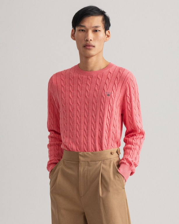 Gant Cotton Cable Crew Neck Men's Crewneck Jumpers Rose | TswpeITps4k