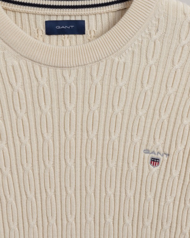 Gant Cotton Cable Crew Neck Men's Crewneck Jumpers Cream | YYH9Udk7c4M