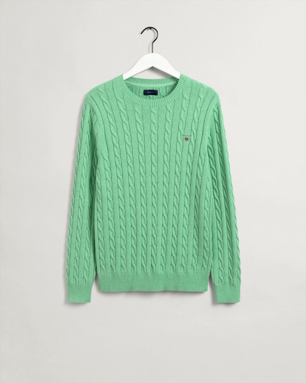 Gant Cotton Cable Crew Neck Men's Crewneck Jumpers Mint | fmMfqztNPTp