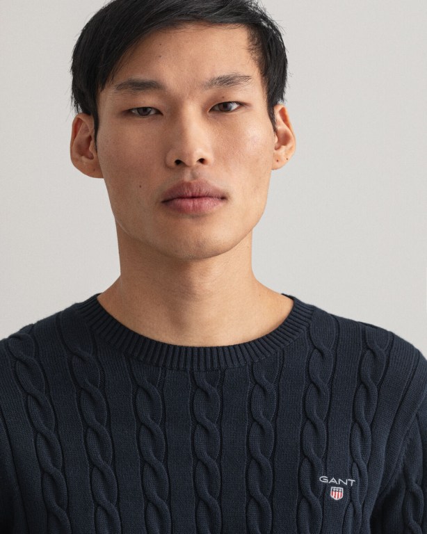 Gant Cotton Cable Crew Neck Men's Crewneck Jumpers Blue | wYieEMJQyyE