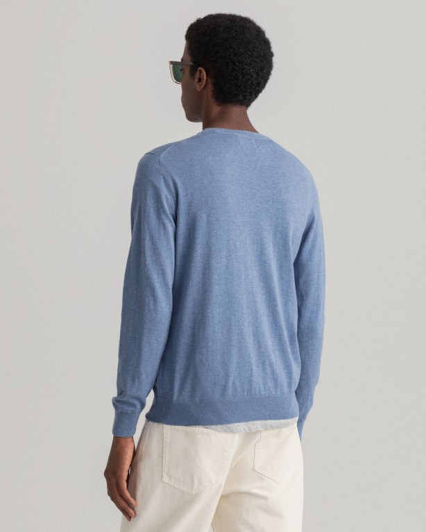 Gant Cotton Cashmere Crew Neck Men's Crewneck Jumpers Blue | DWxPFjnd25S