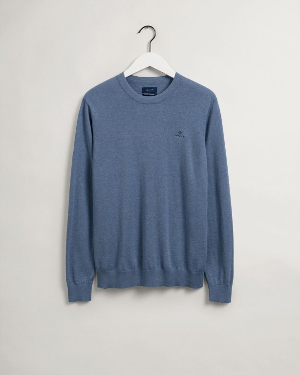 Gant Cotton Cashmere Crew Neck Men's Crewneck Jumpers Blue | DWxPFjnd25S