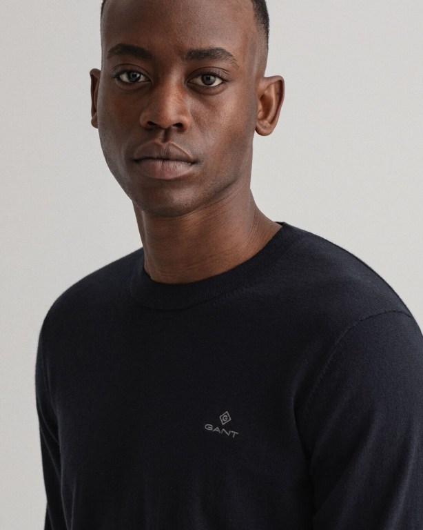 Gant Cotton Cashmere Crew Neck Men's Crewneck Jumpers Black | DzIDPtjFgnf