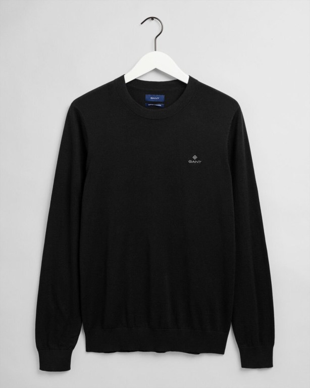 Gant Cotton Cashmere Crew Neck Men's Crewneck Jumpers Black | DzIDPtjFgnf