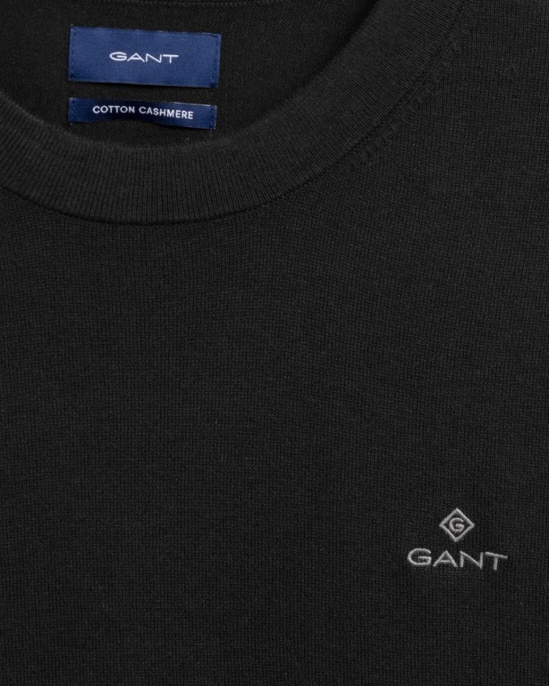 Gant Cotton Cashmere Crew Neck Men's Crewneck Jumpers Black | DzIDPtjFgnf