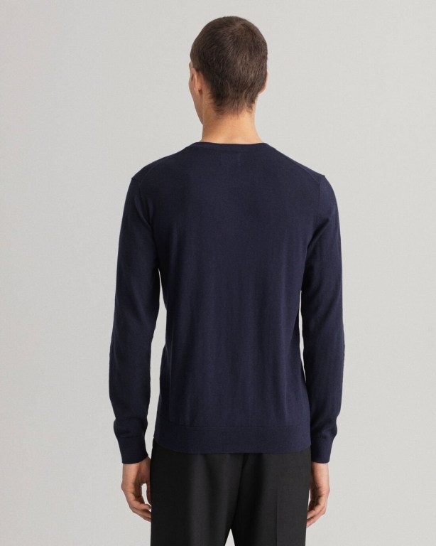 Gant Cotton Cashmere Crew Neck Men's Crewneck Jumpers Blue | UuUbHrQS6l4