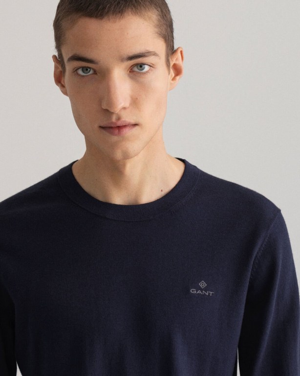 Gant Cotton Cashmere Crew Neck Men's Crewneck Jumpers Blue | UuUbHrQS6l4