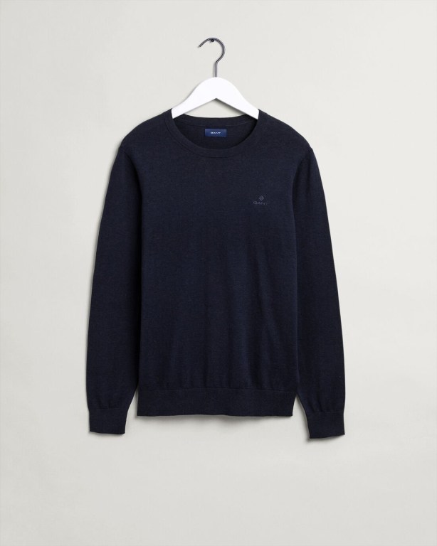 Gant Cotton Cashmere Crew Neck Men's Crewneck Jumpers Blue | UuUbHrQS6l4