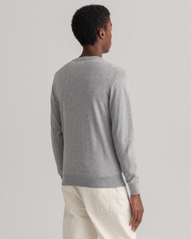 Gant Cotton Cashmere Crew Neck Men's Crewneck Jumpers Grey | VgSYb5vbSr2