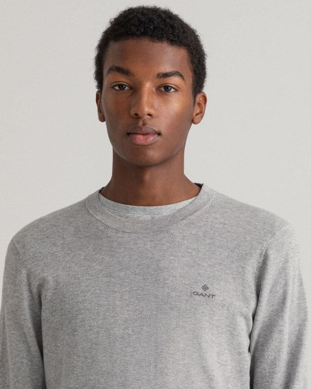 Gant Cotton Cashmere Crew Neck Men's Crewneck Jumpers Grey | VgSYb5vbSr2