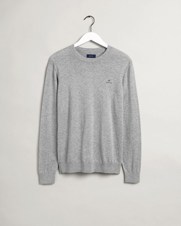 Gant Cotton Cashmere Crew Neck Men's Crewneck Jumpers Grey | VgSYb5vbSr2