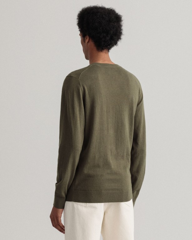 Gant Cotton Cashmere Crew Neck Men's Crewneck Jumpers Green | aS9hXFwlpaf