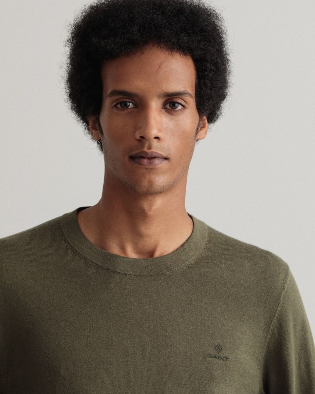 Gant Cotton Cashmere Crew Neck Men's Crewneck Jumpers Green | aS9hXFwlpaf