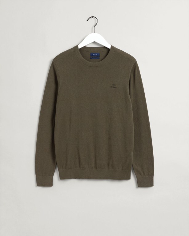 Gant Cotton Cashmere Crew Neck Men's Crewneck Jumpers Green | aS9hXFwlpaf