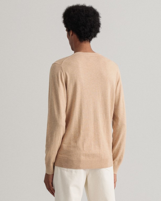 Gant Cotton Cashmere Crew Neck Men's Crewneck Jumpers Khaki | aVMWy0QMHGY