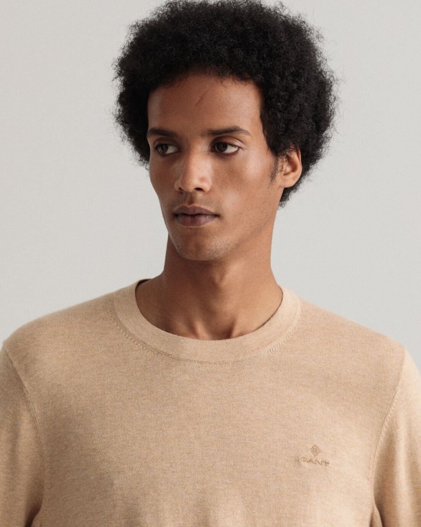 Gant Cotton Cashmere Crew Neck Men's Crewneck Jumpers Khaki | aVMWy0QMHGY