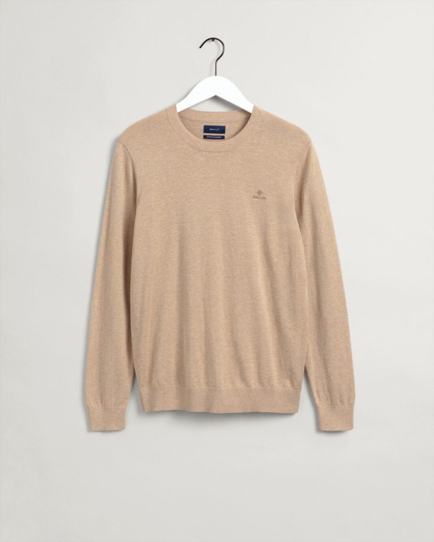 Gant Cotton Cashmere Crew Neck Men's Crewneck Jumpers Khaki | aVMWy0QMHGY